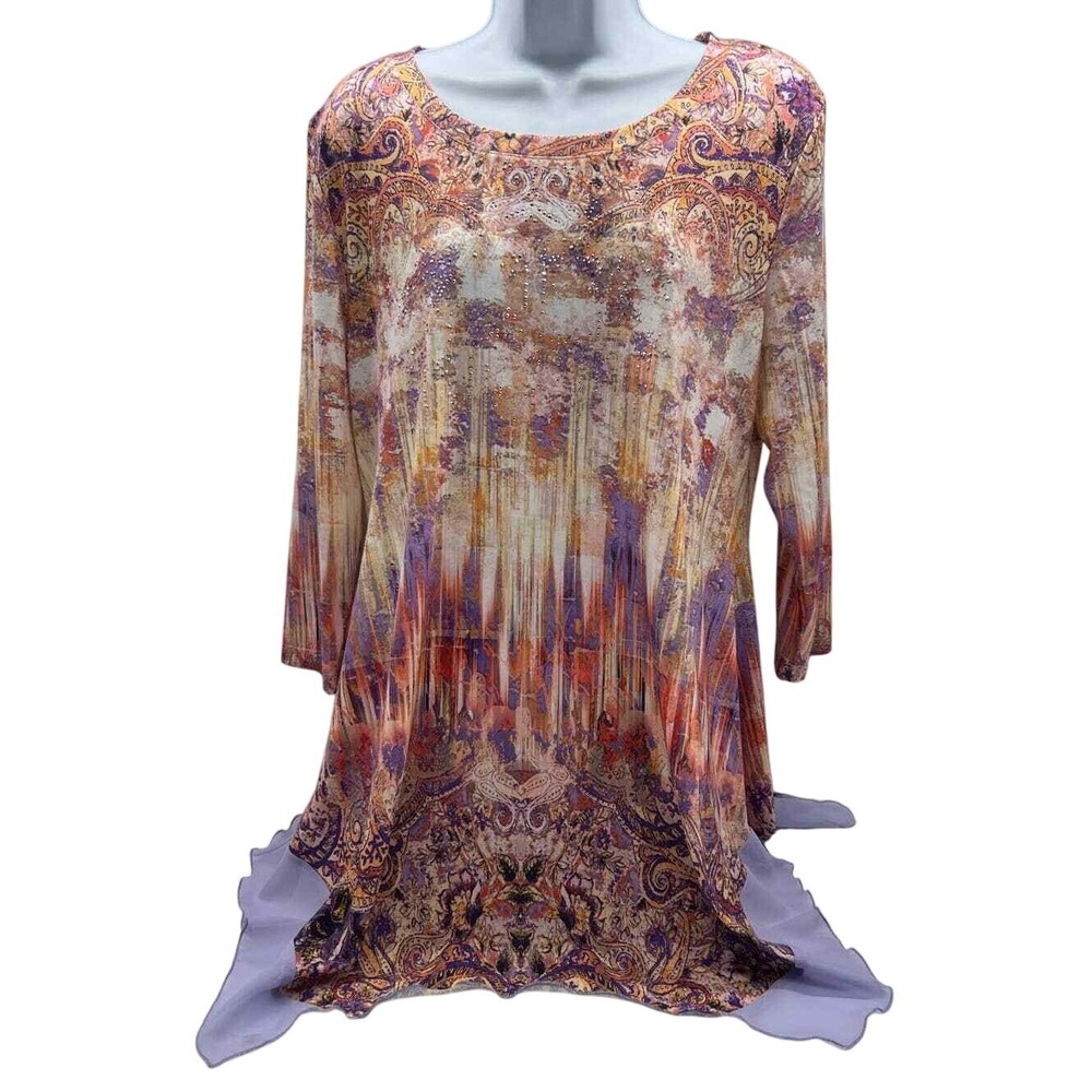 One World Live & Let Live Flowy Pastel Tunic Bead M Abstract‎ Ethereal Whimsical